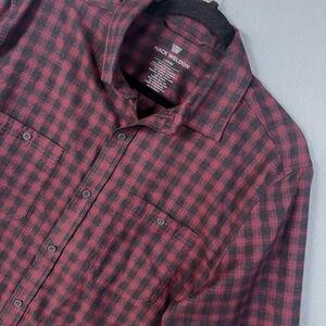 Mack Weldon Merino Wool Coolmax Blend Flannel Mens Sz L Burgundy Check